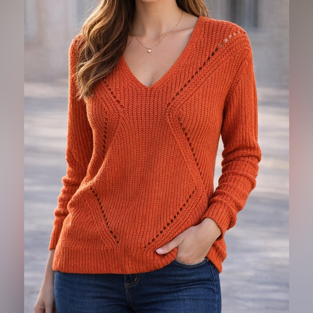 Charlotte Russe Women's Orange Knit Crisscross Back Detail Sweater Size M NWT